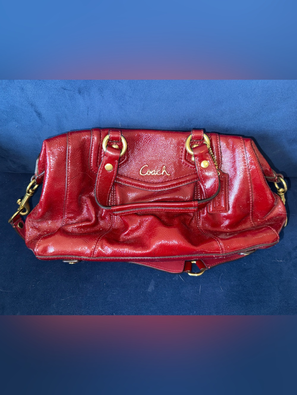 Coach Red Leather Shoulder Satchel with Gold Hardware